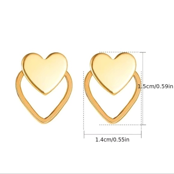 💎NEW Two For One-Double Heart Gold Stud Earrings, Secure Lock Backing - Picture 8 of 8